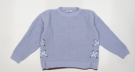 Marks and Spencer Girls Blue Round Neck Polyester Pullover Jumper Size 11-12 Years Pullover - Lace up Detail
