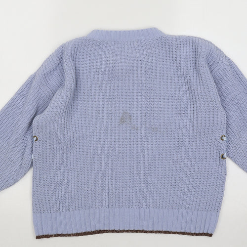 Marks and Spencer Girls Blue Round Neck Polyester Pullover Jumper Size 11-12 Years Pullover - Lace up Detail