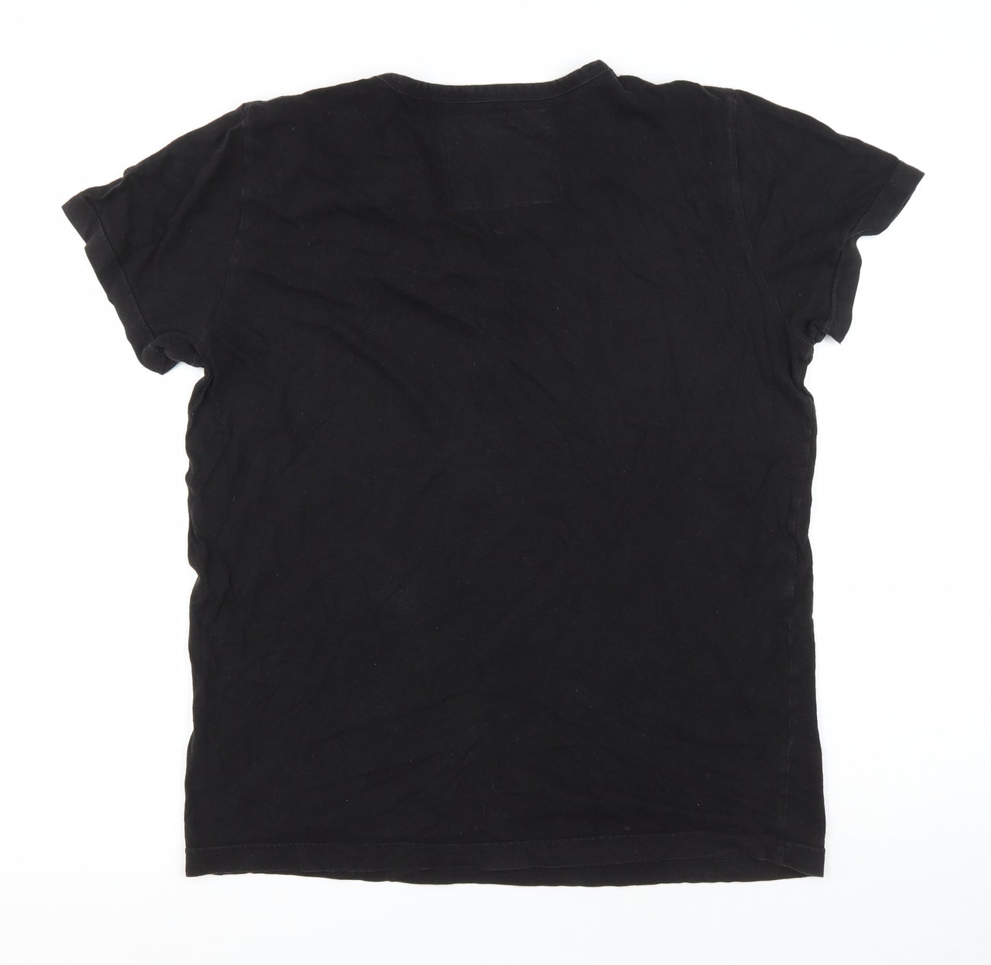 Easy Mens Black Cotton T-Shirt Size S V-Neck
