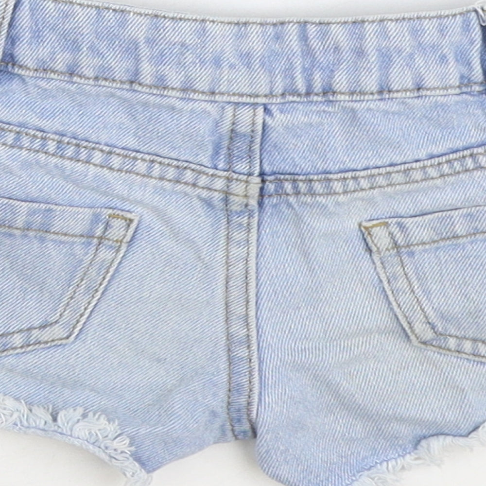Marks and Spencer Girls Blue 100% Cotton Hot Pants Shorts Size 2-3 Years Regular Zip - palm trees