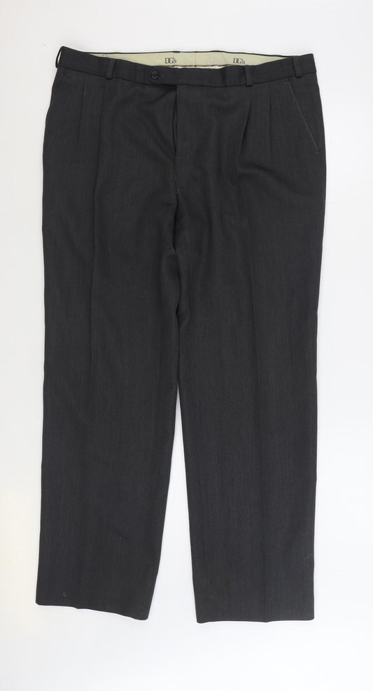 Prestige Collection Mens Grey Wool Trousers Size 40 in L30 in Regular Zip