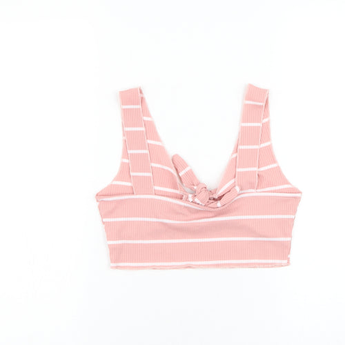 ROMWE Womens Pink Striped Cotton Cropped Tank Size XS V-Neck