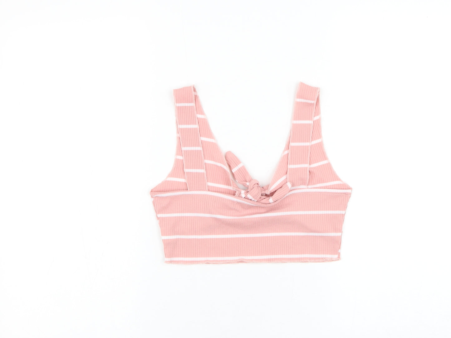 ROMWE Womens Pink Striped Cotton Cropped Tank Size XS V-Neck