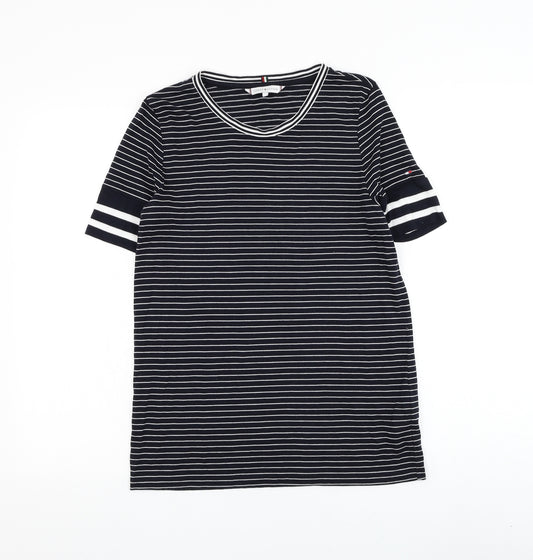 Tommy Hilfiger Mens Black Striped Lyocell T-Shirt Size S Round Neck