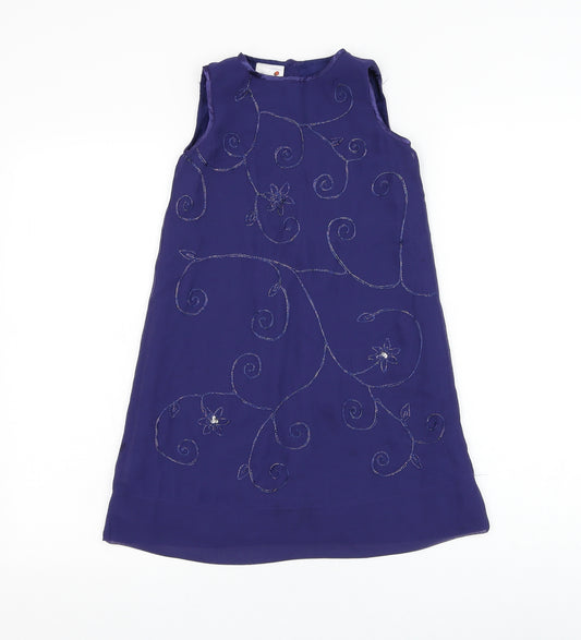 Ladybird Girls Blue Polyester Shift Size 5-6 Years Round Neck Button - Flower