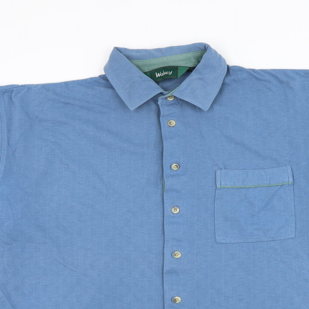 Wolsey Mens Blue Cotton Button-Up Size XL Collared Button