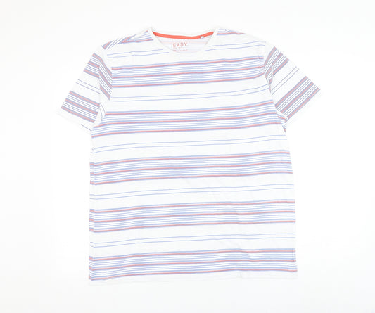 Matalan Mens White Striped Cotton T-Shirt Size L Round Neck