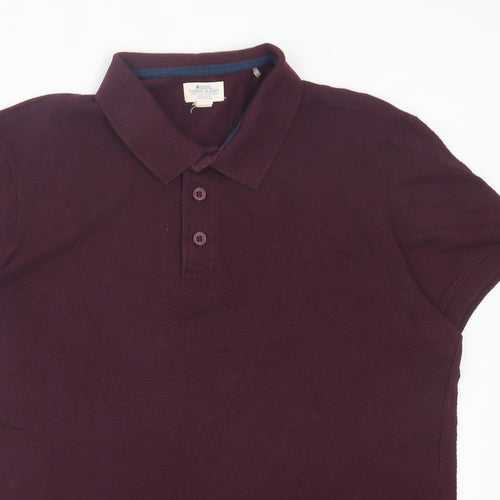 Mountain Warehouse Mens Purple Cotton Polo Size L Collared Button