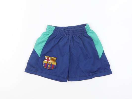 FC Barcelona Boys Blue Polyester Sweat Shorts Size 2 Years Regular Drawstring - Barcelona FC