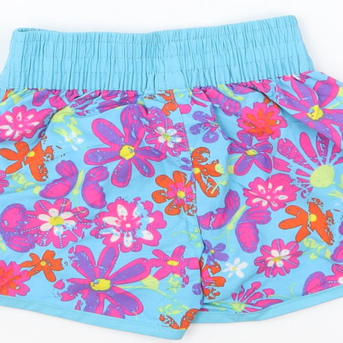 Dunnes Stores Girls Blue Floral Polyester Sweat Shorts Size 6 Years Regular