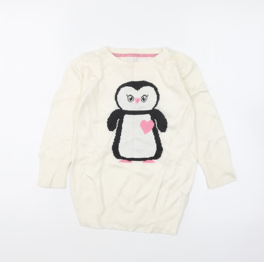 Girl2Girl Girls Ivory Round Neck Acrylic Pullover Jumper Size 3-4 Years Pullover - Penguin
