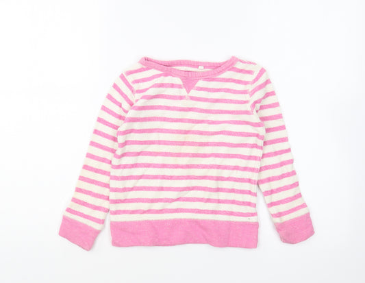 NEXT Girls Pink Boat Neck Striped Cotton Pullover Jumper Size 5 Years Pullover