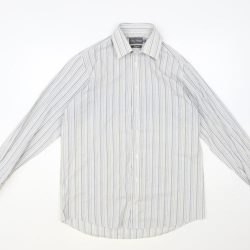 Marks and Spencer Mens White Striped Cotton Dress Shirt Size 15.5 Collared Button