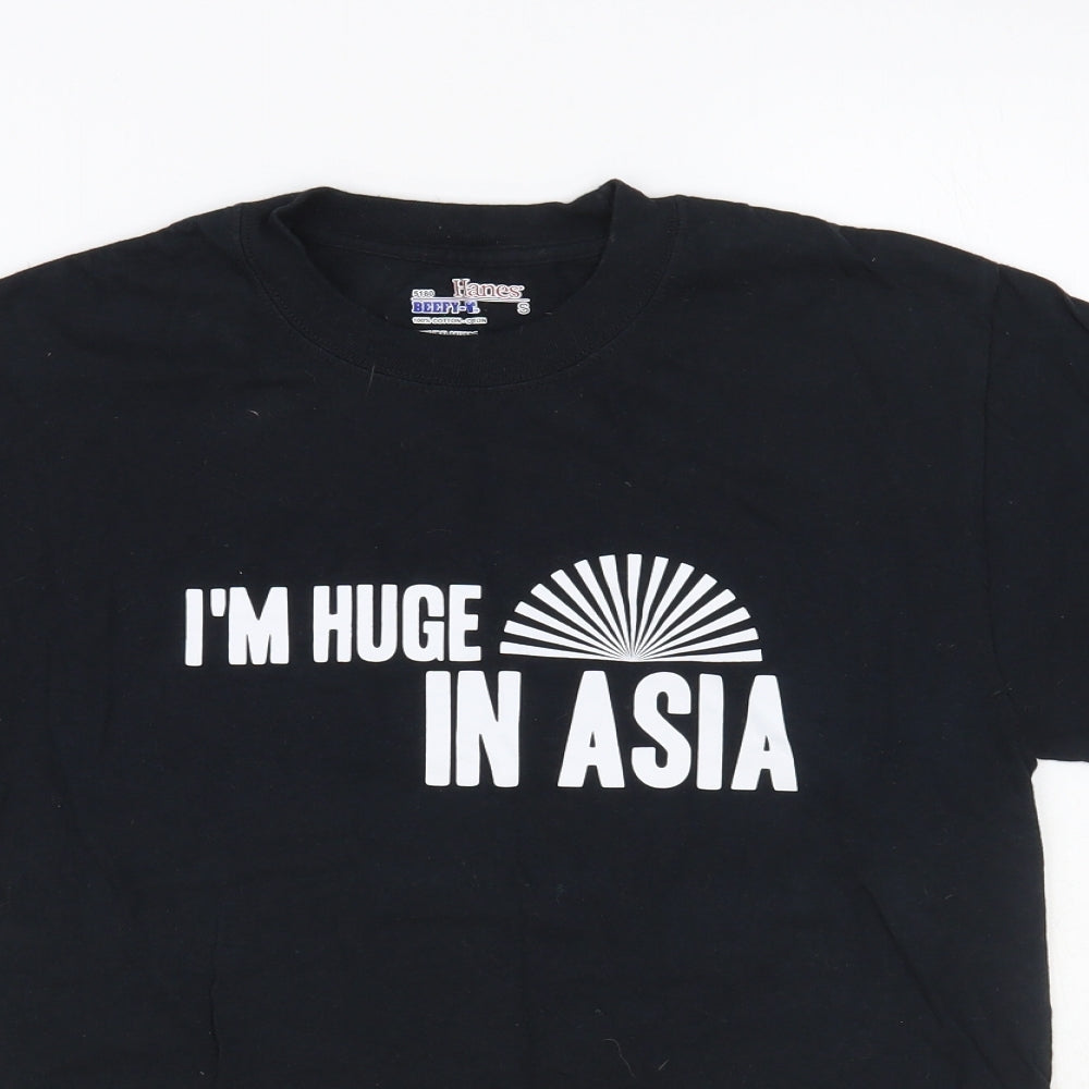 Hanes Womens Black Cotton Basic T-Shirt Size S Crew Neck - Huge In Asia