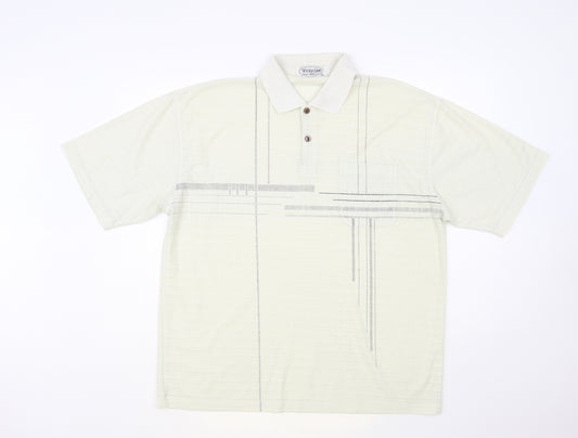 Vicky Lee Mens Ivory Geometric Polyester Polo Size 2XL Collared Button