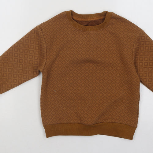 SheIn Boys Brown Geometric Cotton Pullover Sweatshirt Size 5-6 Years Pullover