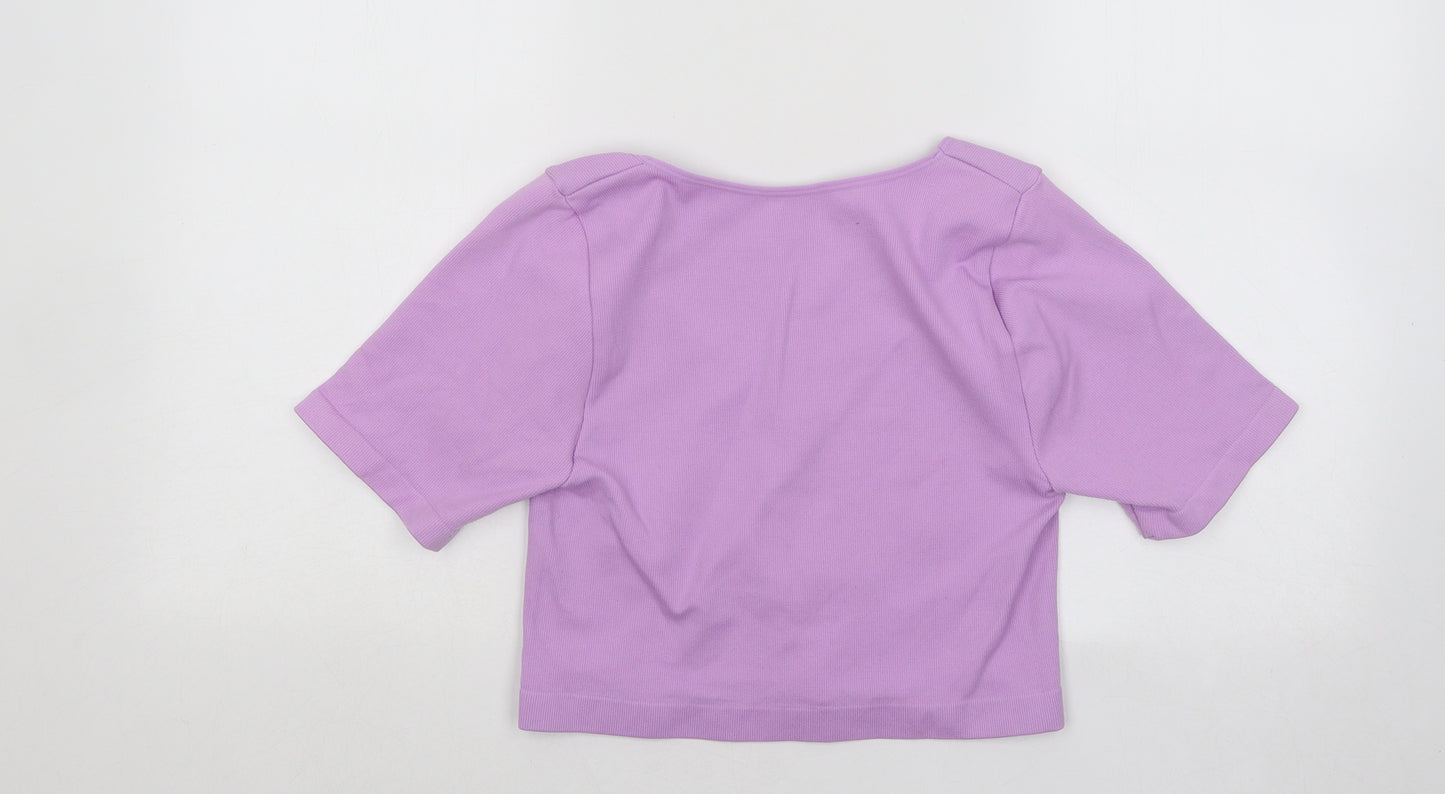 Primark Womens Purple Nylon Cropped T-Shirt Size 18 Scoop Neck Pullover