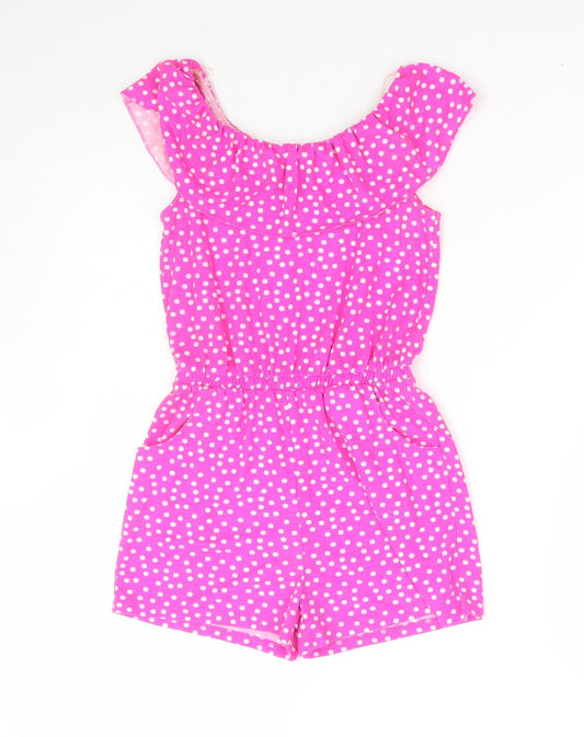 Matalan Girls Pink Polka Dot Polyester Playsuit One-Piece Size 9 Years Pullover