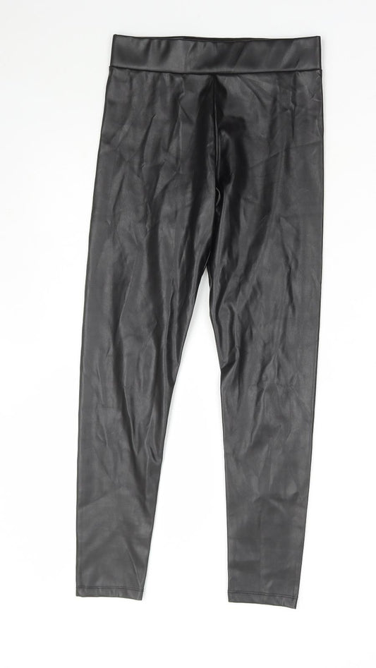 Dunnes Stores Girls Black Polyurethane Jegging Trousers Size 10-11 Years Regular Pullover - Faux Leather