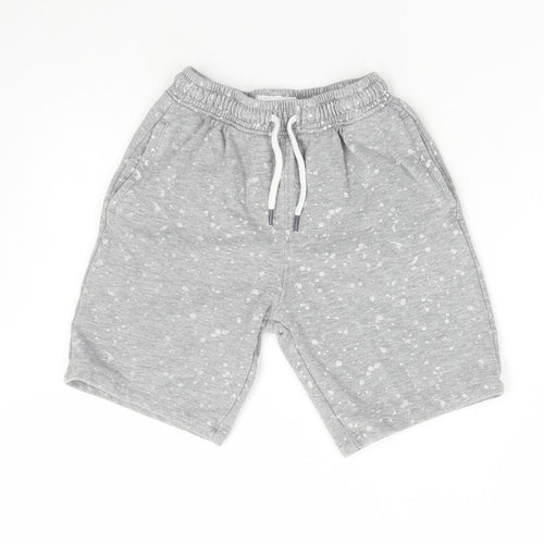 NEXT Boys Grey Geometric Cotton Sweat Shorts Size 10 Years Regular Drawstring