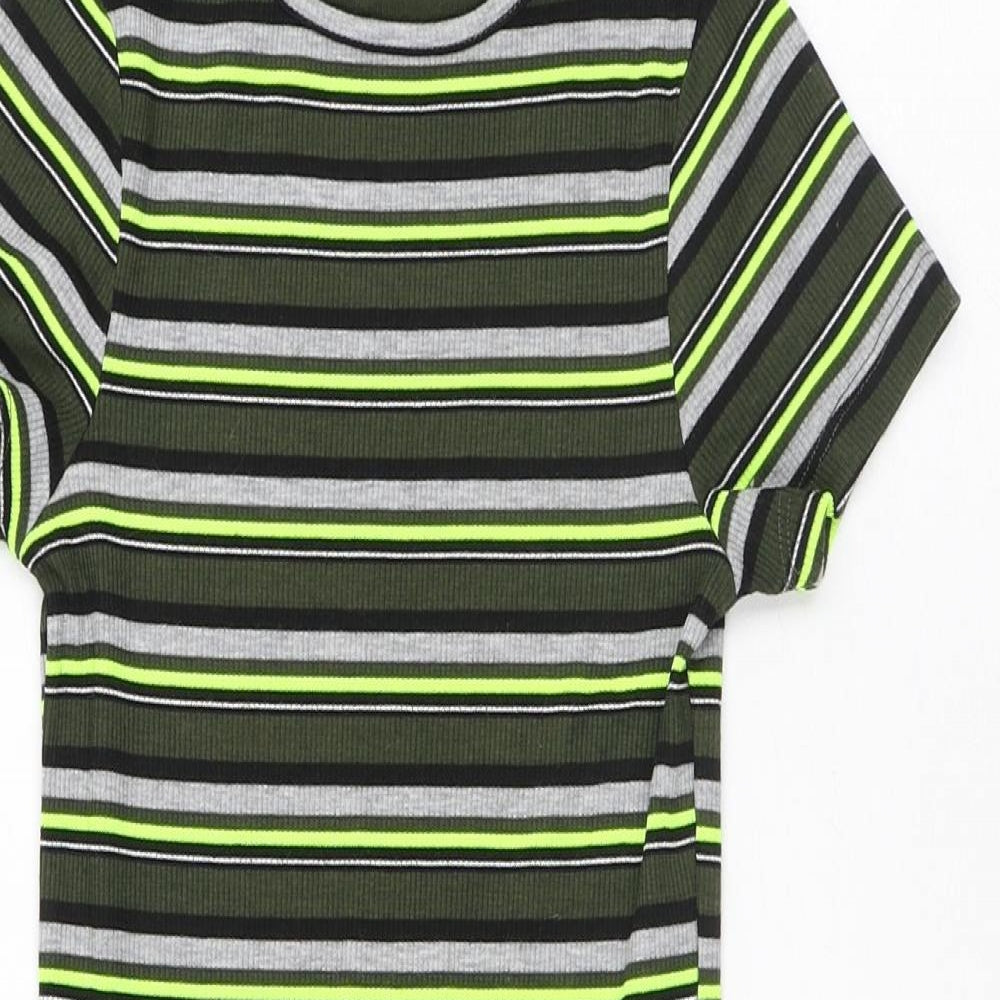 Miss Evie Girls Green Striped Polyester T-Shirt Dress Size 9-10 Years Round Neck Pullover