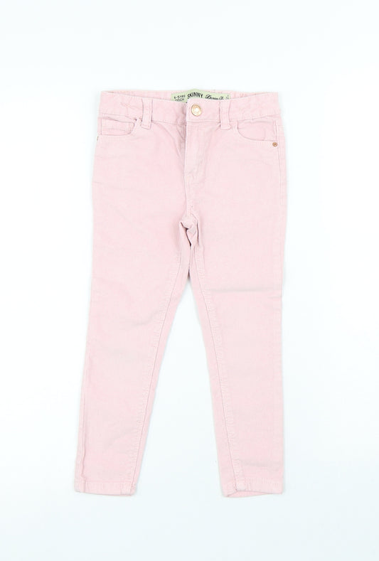Denim & Co. Girls Pink Cotton Skinny Jeans Size 4-5 Years Regular Snap