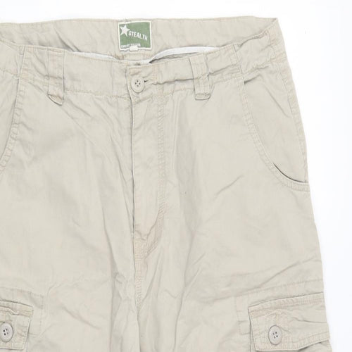 Stealth Mens Beige Cotton Cargo Trousers Size 34 in Regular Button