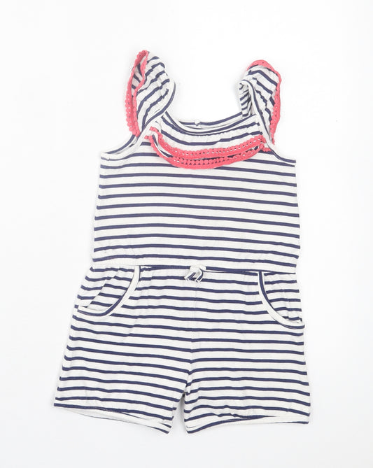Mothercare Girls White Striped Cotton Playsuit One-Piece Size 5-6 Years Snap