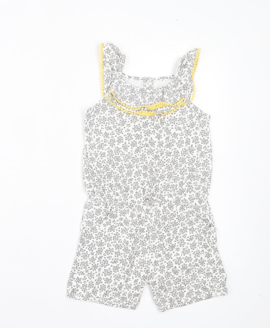 Mothercare Girls Grey Floral Cotton Playsuit One-Piece Size 5-6 Years Button