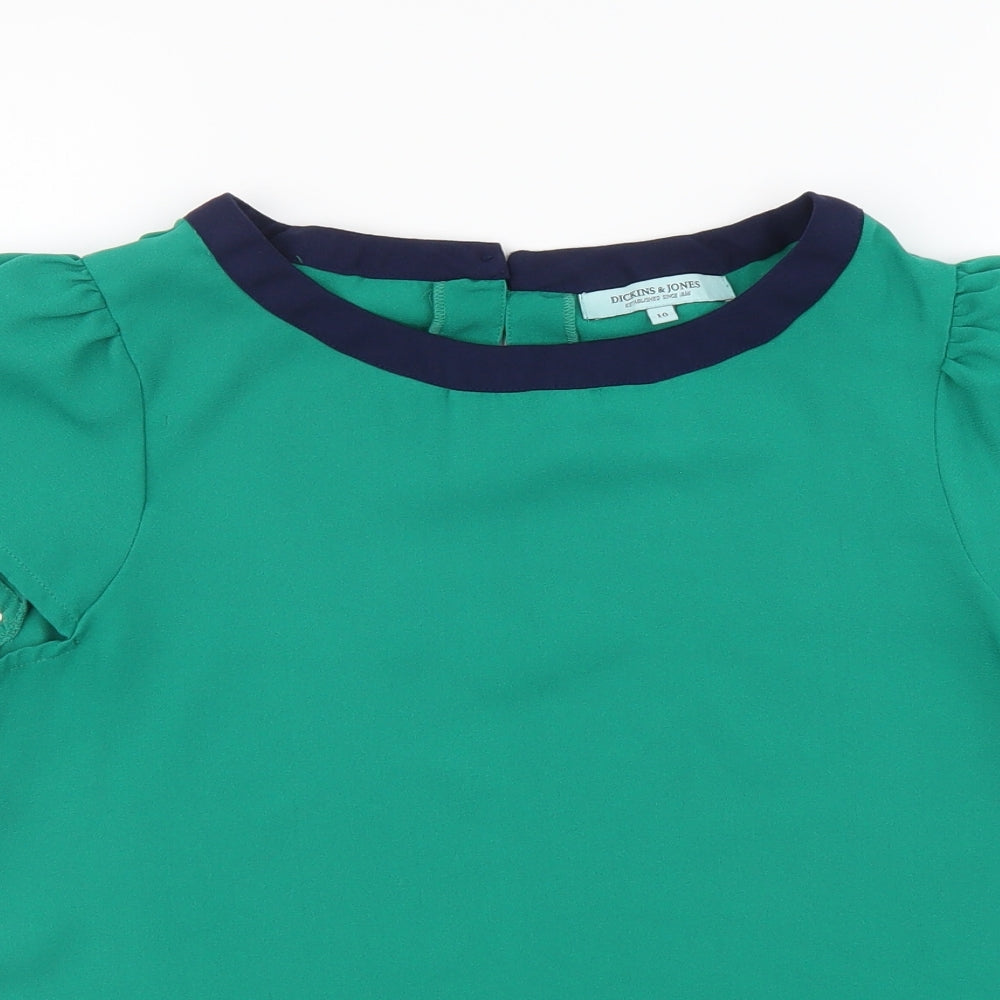 Dickins & Jones Womens Green Polyester Basic Blouse Size 10 Round Neck