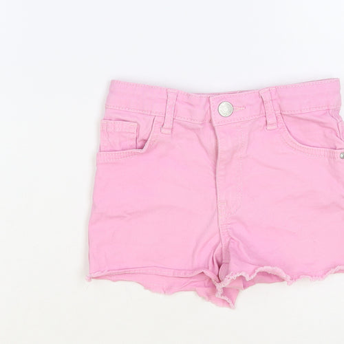 Denim & Co. Girls Pink Cotton Hot Pants Shorts Size 5-6 Years Regular Buckle