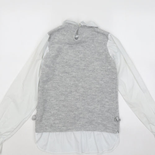 Primark Girls Grey Collared Acrylic Pullover Jumper Size 13-14 Years Button