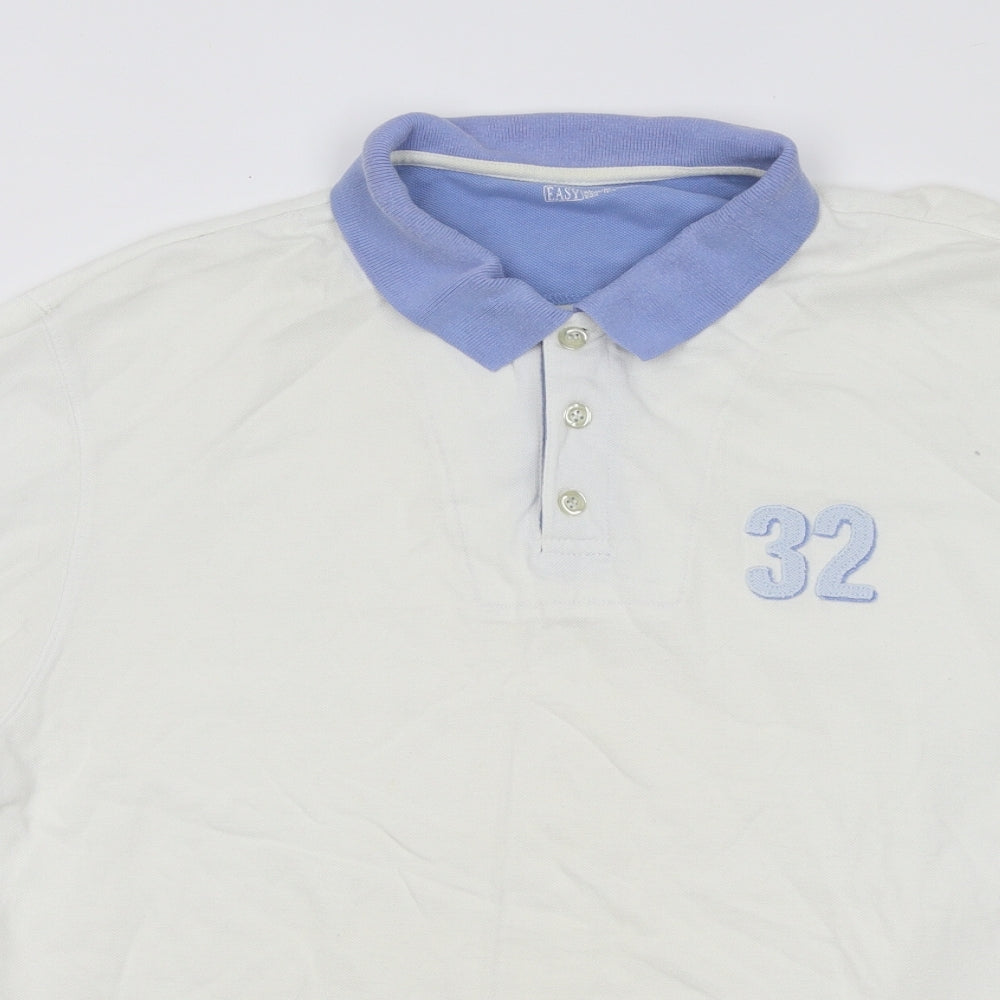 Easy Mens White Cotton Polo Size XL Collared Button - 32