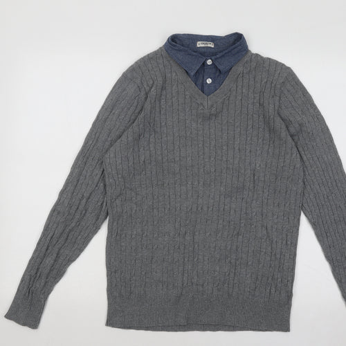 Kensington Mens Grey Collared Cotton Pullover Jumper Size M