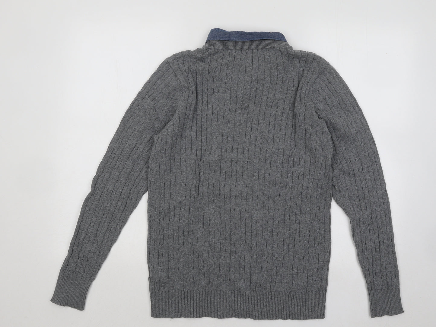 Kensington Mens Grey Collared Cotton Pullover Jumper Size M