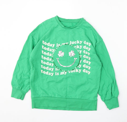 Dunnes Stores Girls Green Cotton Pullover Sweatshirt Size 10-11 Years - Ireland Today Is My Lucky Day