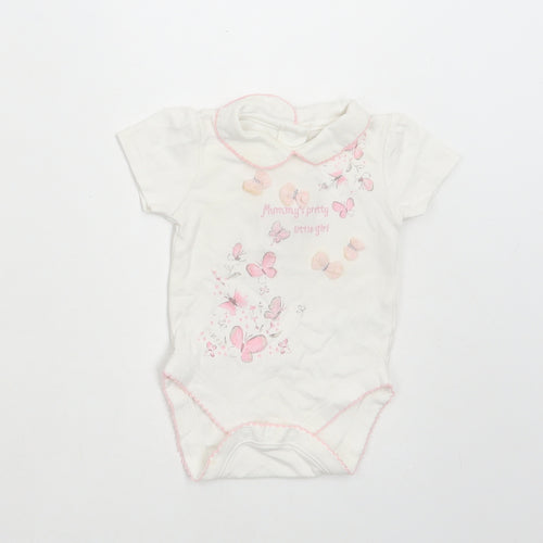 George Girls White Cotton Bodysuit Outfit/Set Size 3-6 Months Snap - Butterflies