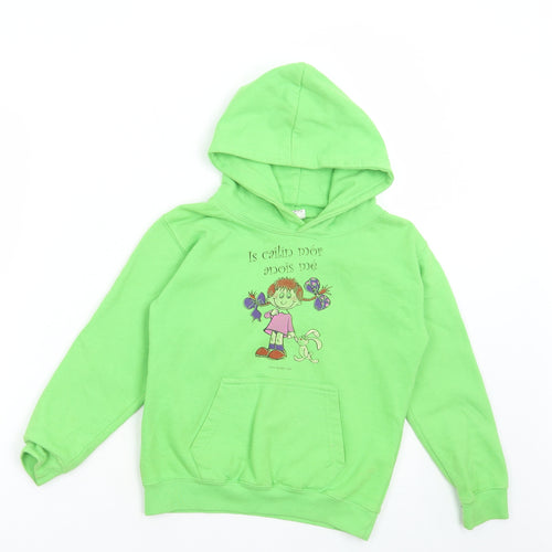 Just Hoods Girls Green Cotton Pullover Hoodie Size 7-8 Years Pullover