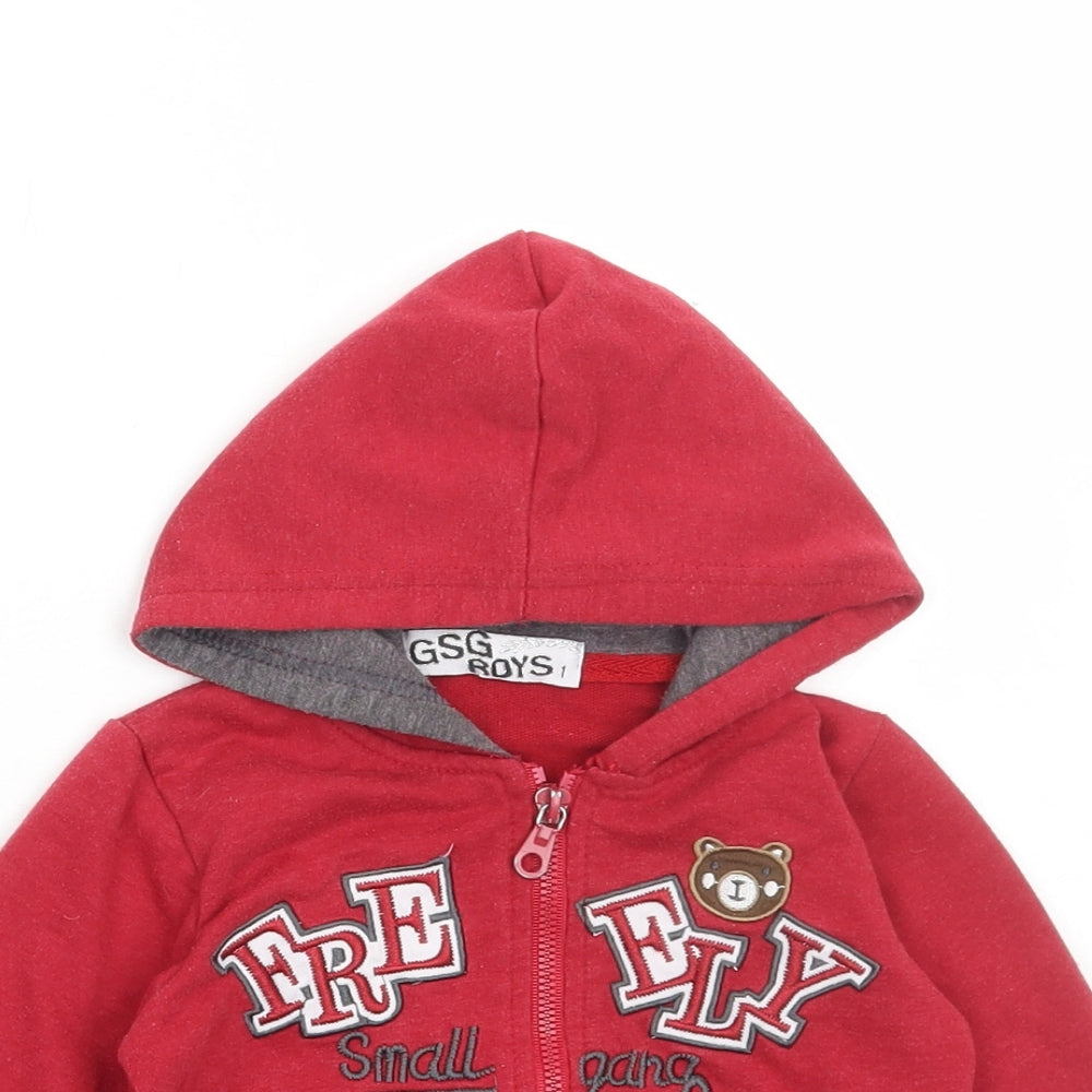 GSG ROYS Boys Red Cotton Full Zip Hoodie Size 6 Years Zip - Bear