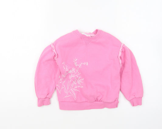 Leigh Tucker Girls Pink Cotton Pullover Sweatshirt Size 4-5 Years Pullover - Balloon Sleeves.