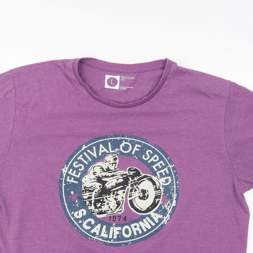 Cedar Wood State Mens Purple Cotton T-Shirt Size L Round Neck - Festival Of Speed California