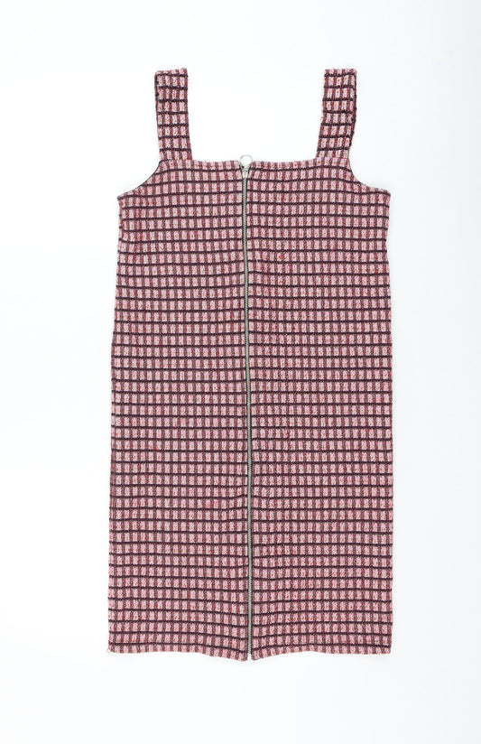 Primark Girls Pink Check Polyester Pinafore/Dungaree Dress Size 14-15 Years Square Neck Zip