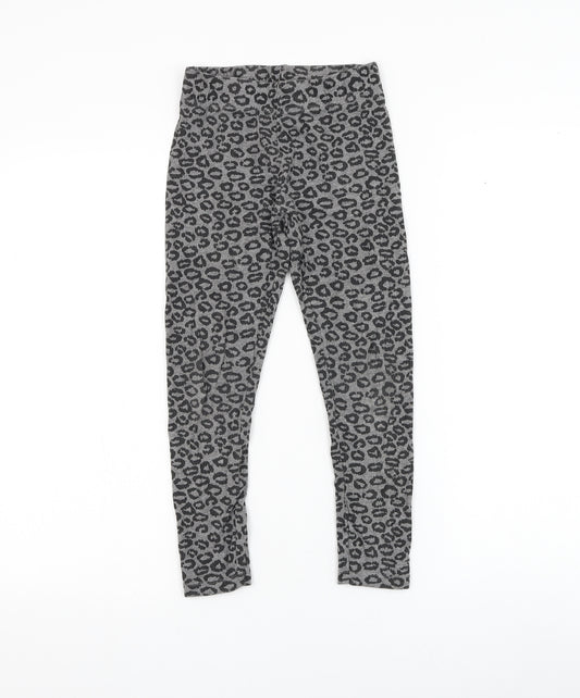Dunnes Stores Girls Grey Animal Print Cotton Jogger Trousers Size 9 Years Regular Pullover - Leopard Print Leggings