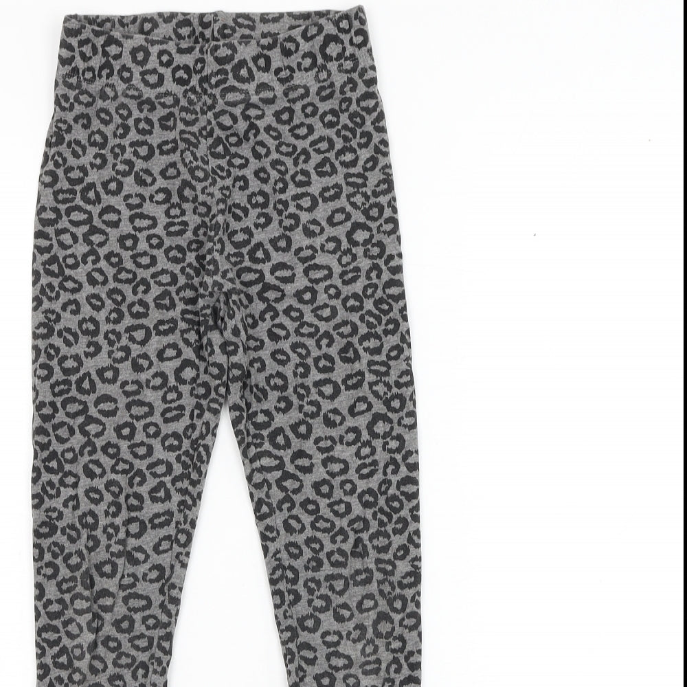 Dunnes Stores Girls Grey Animal Print Cotton Jogger Trousers Size 9 Years Regular Pullover - Leopard Print Leggings