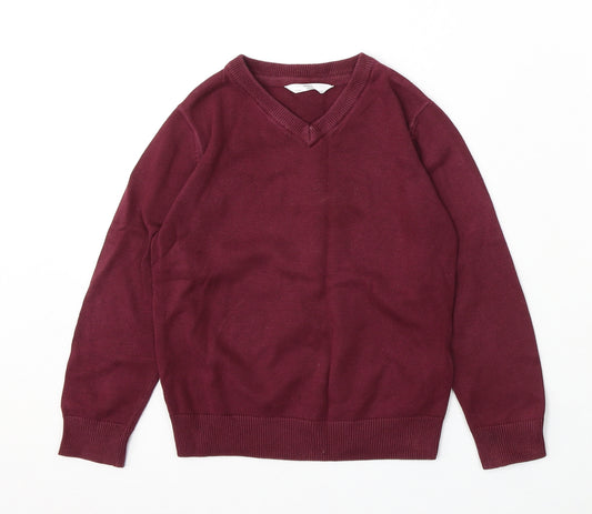 Marks and Spencer Boys Red V-Neck Cotton Pullover Jumper Size 5-6 Years