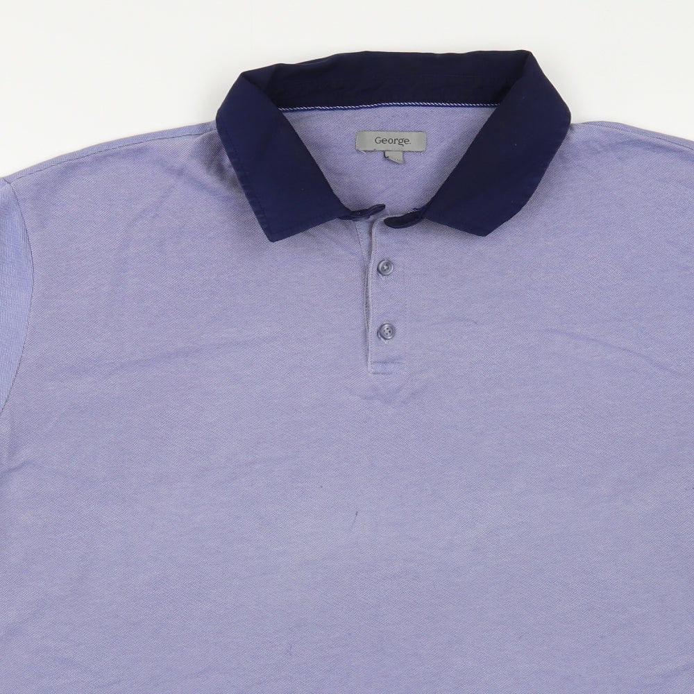 George Mens Blue Cotton Polo Size 2XL Collared Button