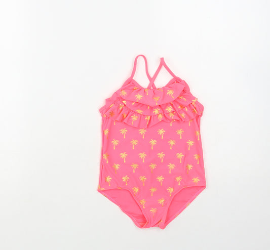 Matalan Girls Pink Geometric Polyamide Bodysuit One-Piece Size 3-4 Years Pullover - Palm Tree Print