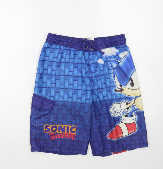 SEGA Boys Blue Geometric Polyester Cargo Shorts Size 10-11 Years Regular Drawstring - Sonic The Hedgehog