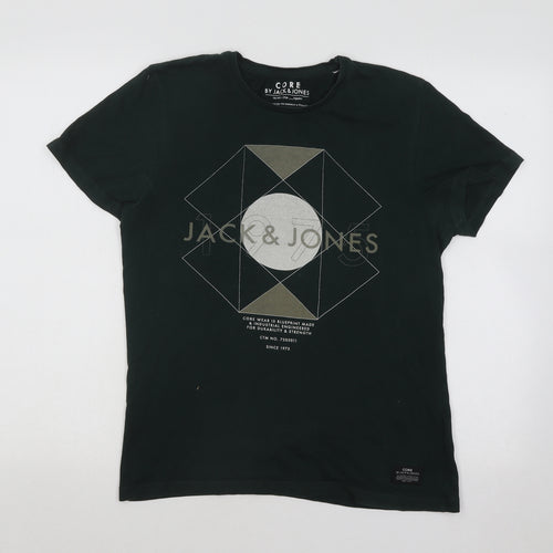 JACK & JONES Mens Green Cotton T-Shirt Size S Round Neck