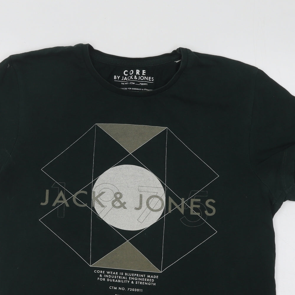 JACK & JONES Mens Green Cotton T-Shirt Size S Round Neck